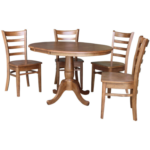 Emily Distressed Oak 29-Inch Round Extension Dining Table with Four Chair, image 1