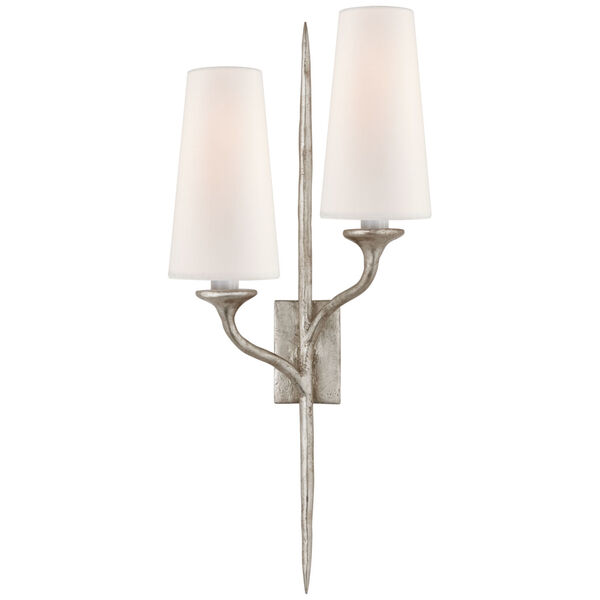 Iberia Double Right Sconce in Burnished Silver Leaf with Linen Shades by Julie Neill, image 1