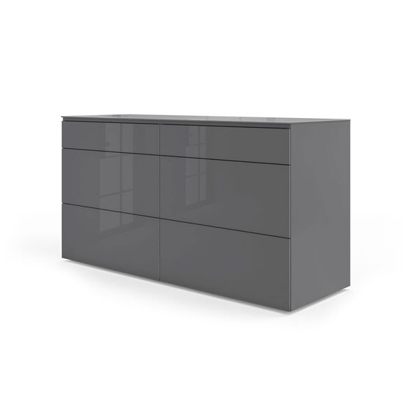 Bedford Dark Gull Gray Six Drawer Dresser with Glass Top, image 2