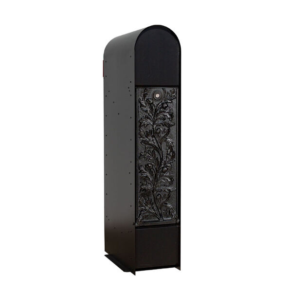 MailKeeper 150 Black 49-Inch Locking Column Mount Mailbox with Decorative Running Oak Design Front, image 2