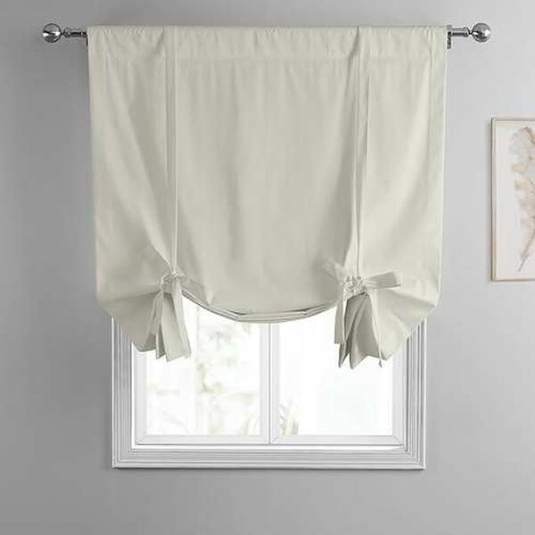 Light Greige Ivory Solid Cotton Tie-Up Window Shade Single Panel, image 3