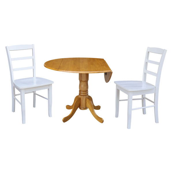 Oak and White 42-Inch Dual Drop Leaf Dining Table with Two Ladder Back Dining Chair, Three-Piece, image 3