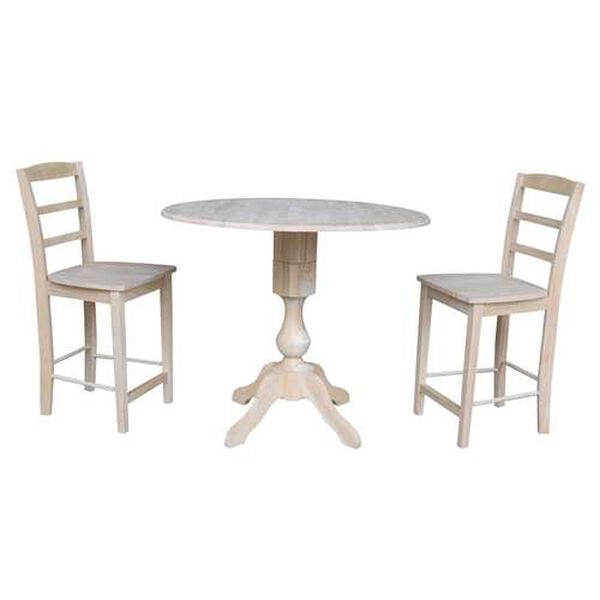Gray and Beige 30-Inch Round Pedestal Counter Height Table with Madrid Stools, 3-Piece, image 1