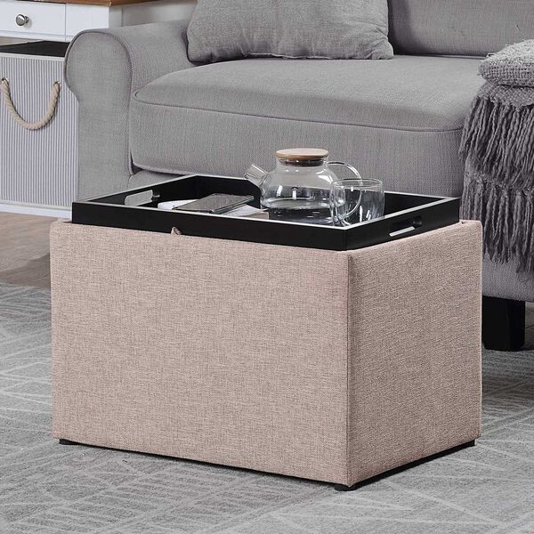 Beige Storage Ottoman with Reversible Tray, image 6