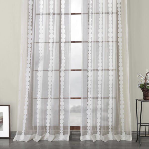 White Embroidered Sheer Curtain Single Panel, image 4