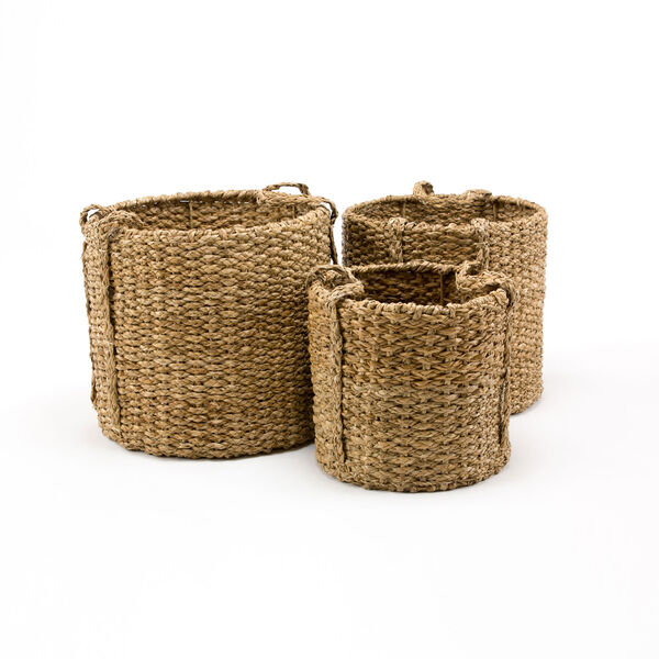 Afton Seagrass Round Braided Storage Basket with Handle, Set of 3, image 1
