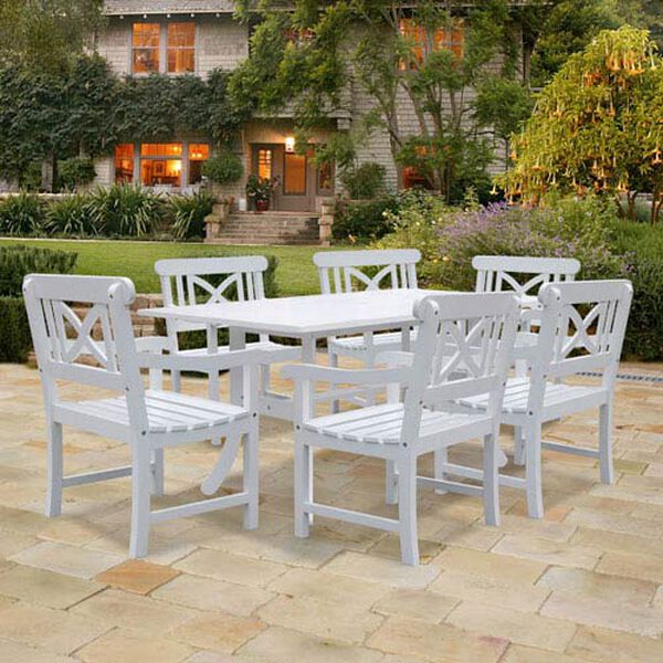Bradley Outdoor 7-piece Wood Patio Dining Set in White, image 1