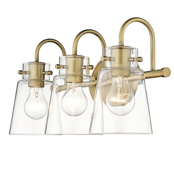 Bristow Antique Brass Three-Light Bath Vanity with Clear Glass, image 5