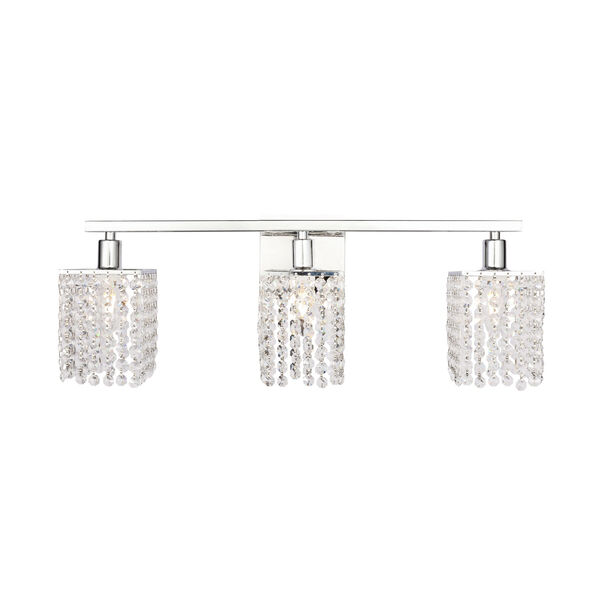 Phineas Chrome Three-Light Bath Vanity with Clear Crystals, image 1
