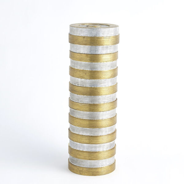 Nickel and Brass 6-Inch Metal Horizontal Stripe Box, image 1