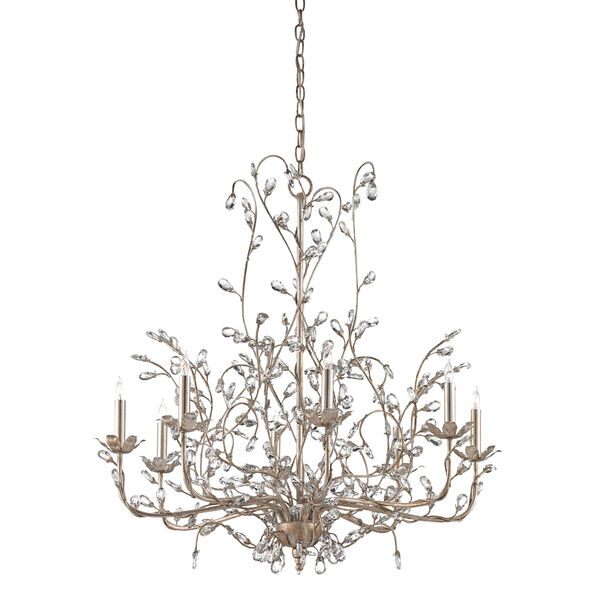 Crystal Bud Silver Granello Eight-Light Chandelier, image 2