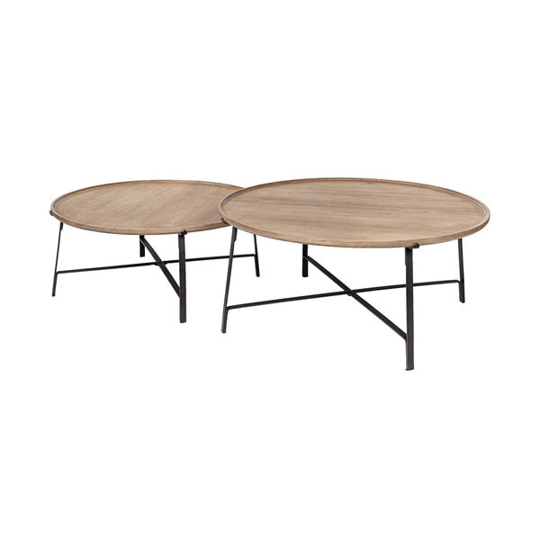 Helios I Brown and Black Solid Wood Top Coffee Table, Set of Two, image 1
