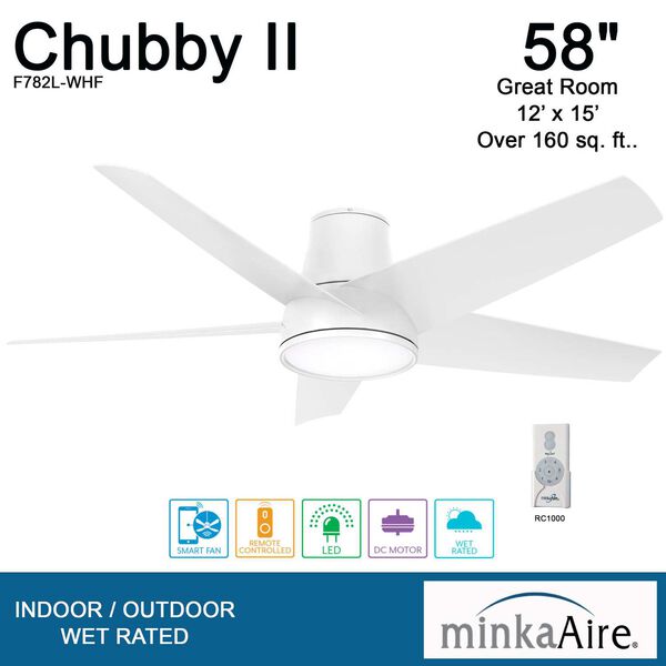 Chubby II Flat White 58-Inch Integrated LED Outdoor Ceiling Fan with Wi-Fi, image 6