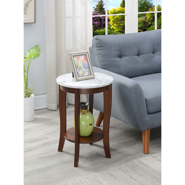 American Heritage White Faux Marble and Espresso 18-Inch Round End Table, image 1