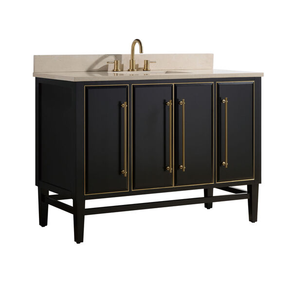 Black 49-Inch Bath vanity Set with Gold Trim and Crema Marfil Marble Top, image 2