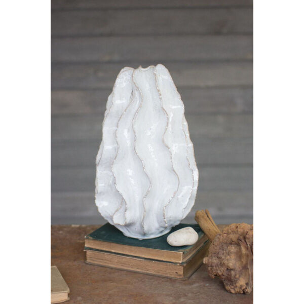White Eight-Inch Ceramic Ruffle Vase, image 1