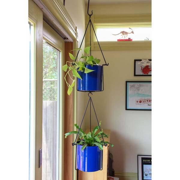 Vera French Blue and Galvanized Steel Hanging Planter with Pot, image 6