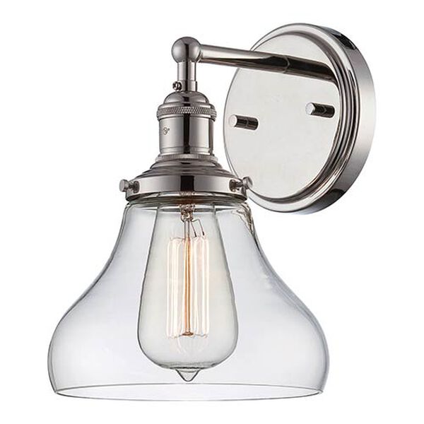 Vintage Polished Nickel One-Light 7-Inch Wide Wall Sconce with Bell Shaped Clear Glass, image 1