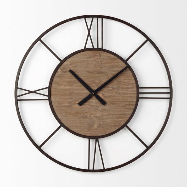 Brielle Black Iron with Wood Round Wall Clock, image 2