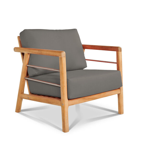 Aalto Natural Teak Deep Seating Outdoor Club Chair with Sunbrella Charcoal Cushion, image 1