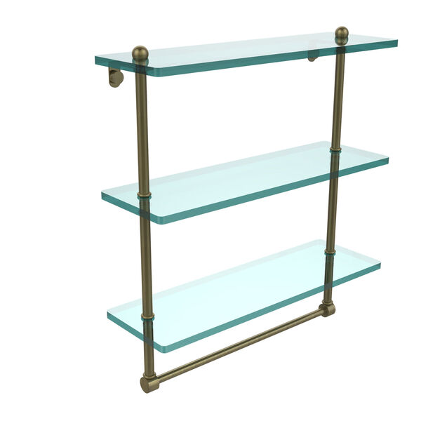 Allied Brass 16 Inch Triple Tiered Glass Shelf with Integrated Towel Bar, Antique  Brass PR-5/16TB-ABR Bellacor