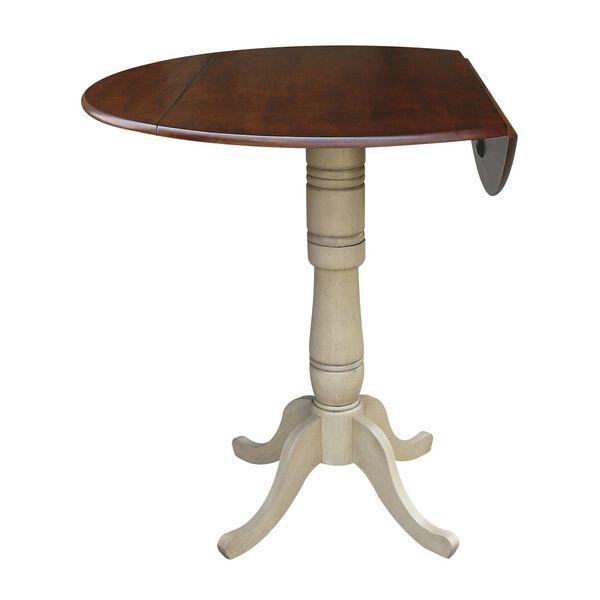 Antiqued Almond and Espresso 42-Inch Round Dual Drop Leaf Pedestal Dining Table, image 2