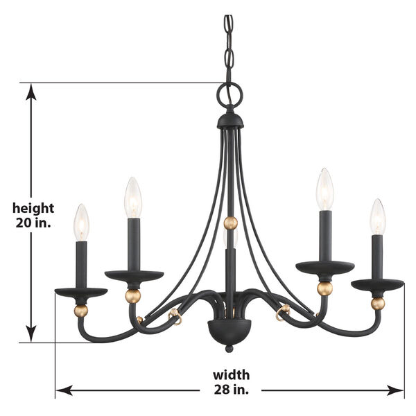 Westchester County Sand Coal And Skyline Gold Leaf Five-Light 28-Inch Chandelier, image 3