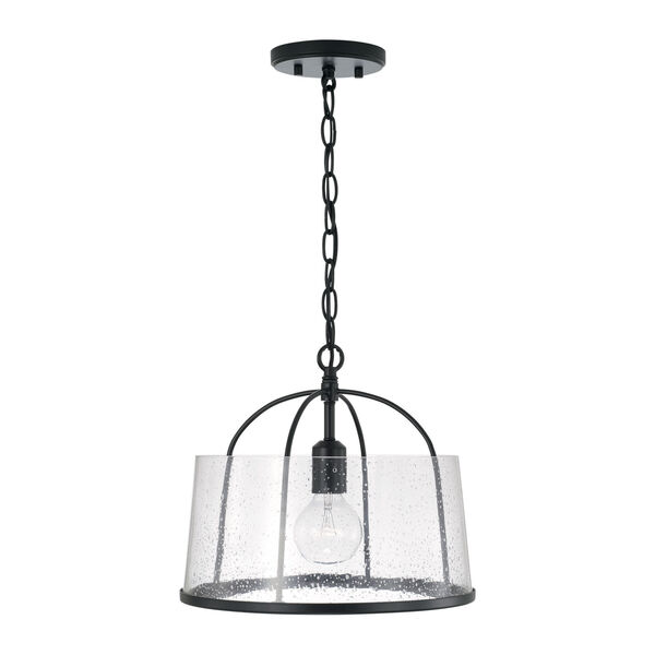 HomePlace Madison Matte Black One-Light Semi-Flush or Pendant with Clear Seeded Glass, image 2