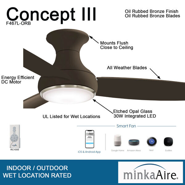 Concept III Oil Rubbed Bronze 54-Inch LED Smart Ceiling Fan, image 2