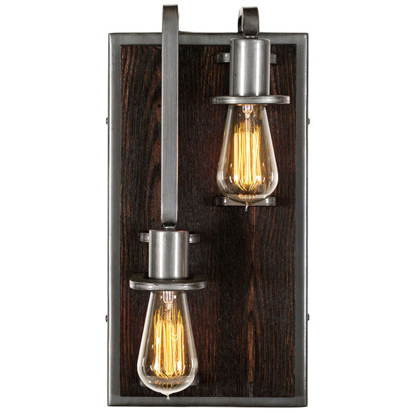Lofty Steel and Faux Zebrawood Two Light Left Wall Sconce, image 1