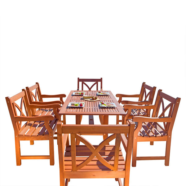 Malibu Outdoor 7-piece Wood Patio Dining Set with Curvy Leg Table, image 1