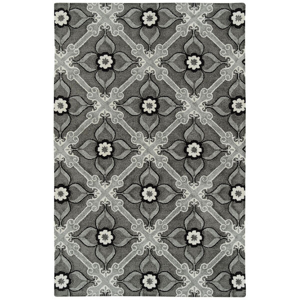 Peranakan Tile Gray, Silver and Black Indoor/Outdoor Rug, image 1