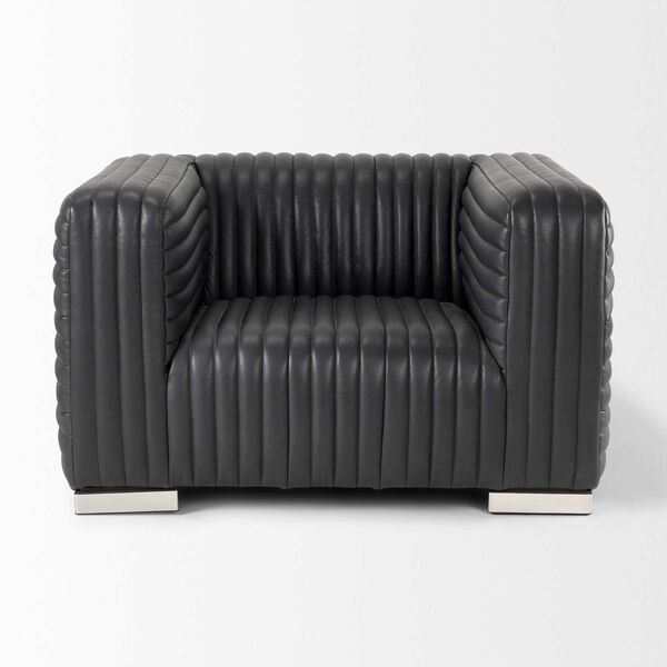 Ricciardo Black Leather Upholstered Arm Chair, image 2