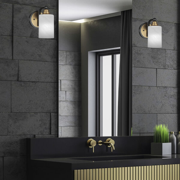 Paramount Matte Black and Brass One-Light 4-Inch Wall Sconce with White Marble Glass, image 2