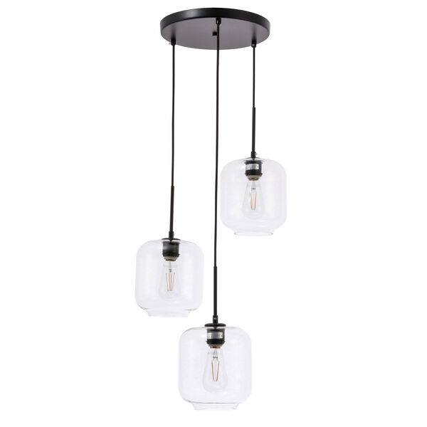 Collier Black 18-Inch Three-Light Pendant with Clear Glass, image 3