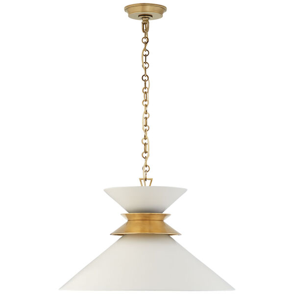 Alborg Large Stacked Pendant in Antique- Burnished Brass with Matte White Shade by Chapman and Myers, image 1