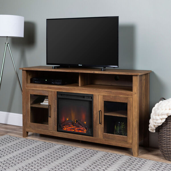 58-Inch Wood Highboy Fireplace TV Stand - Rustic Oak, image 1