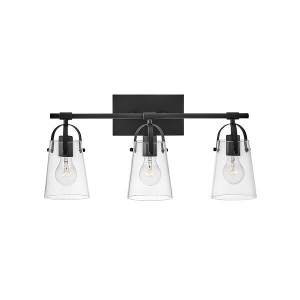 Foster Black Three-Light Bath Vanity With Clear Glass, image 2