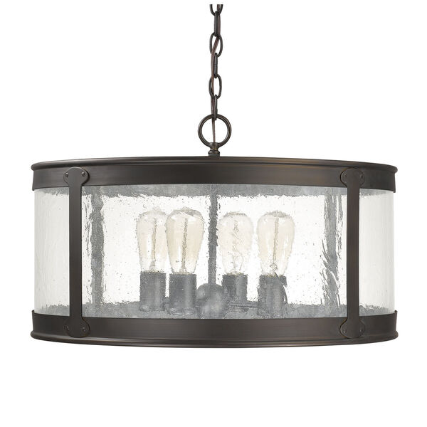 Uptown Old Bronze Four-Light Outdoor Semi-Flush with Antique Glass, image 3