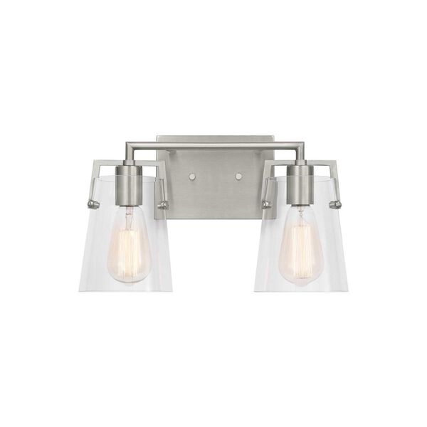 Crofton Brushed Silver Two-Light Bath Vanity with Clear Glass by Drew and Jonathan, image 1