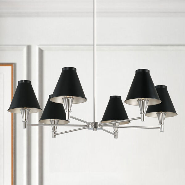 Benson Black and Brushed Nickel Six-Light Chandelier with Metal Shades, image 2