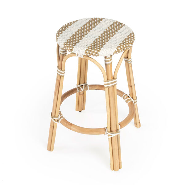Tobias Beige and White Stripe on Natural Rattan Counter Stool, image 1