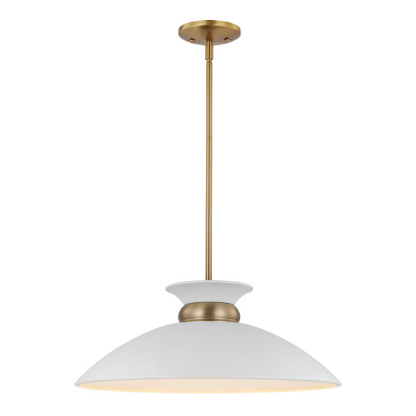 Perkins Matte White and Burnished Brass One-Light Pendant, image 2