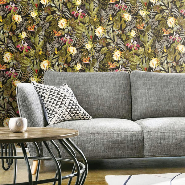Tropical Flower Black, Green And Yellow Peel And Stick Wallpaper – SAMPLE SWATCH ONLY, image 2