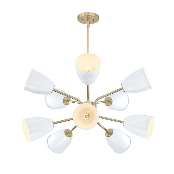 Biba Brushed Gold 10-Light Chandelier with Ice Mist Metal Shades, image 5