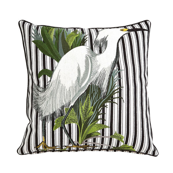 White and Black Right Facing Snowy Egret Pillow, image 1