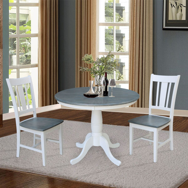 San Remo White and Heather Gray 36-Inch Round Top Pedestal Table With Two Chairs, Three-Piece, image 2