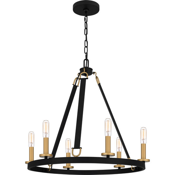Graylyn Matte Black and Aged Brass Six-Light Chandelier, image 1