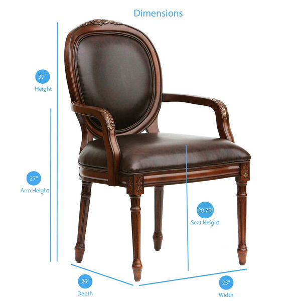 Bonded Leather Chair with Traditional Oval Back Chair And Intricate Floral Carving, image 2