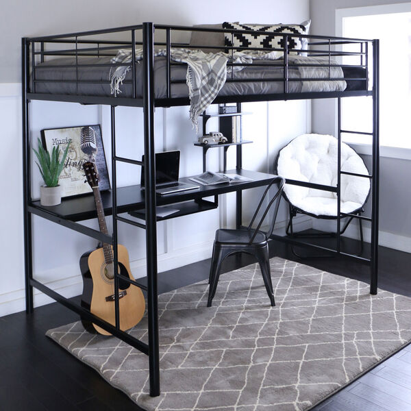 Black Metal Full Loft Bed with Workstation, image 2